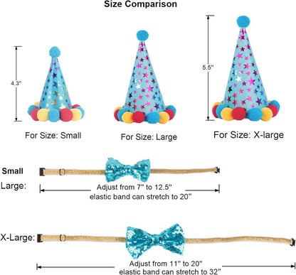 Dog Birthday Bandana Scarf and Blue Boy Pet Birthday Party Hat with Cute Bow Tie for Medium Large Dog Pet (Large)