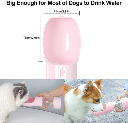 Portable Dog Water Bottle - Leak Proof Dog Water Dispenser with Bowl & Food Container, Dishwasher Safe Food Grade Plastic for Pet Puppy Outdoor Walking Hiking Travel Pink